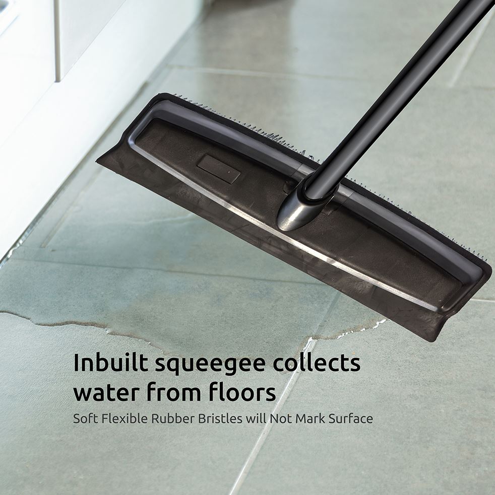 Rubber Bristle Broom | Solid Metal Handle for Pet Hair & Hard Floors