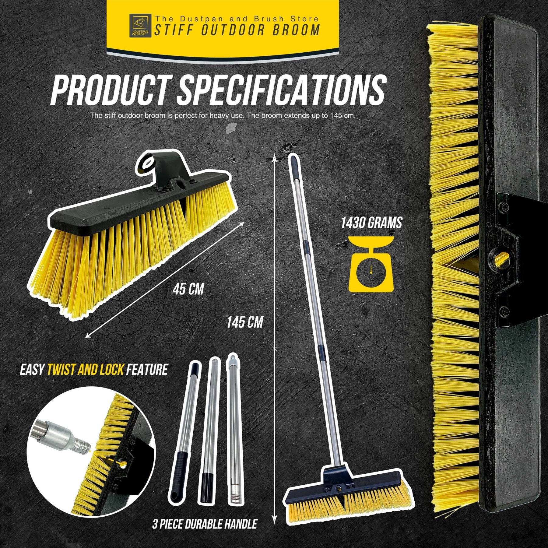 18 Inch Yard Broom with Multi Section Handle – Outdoor Sweeping Brush
