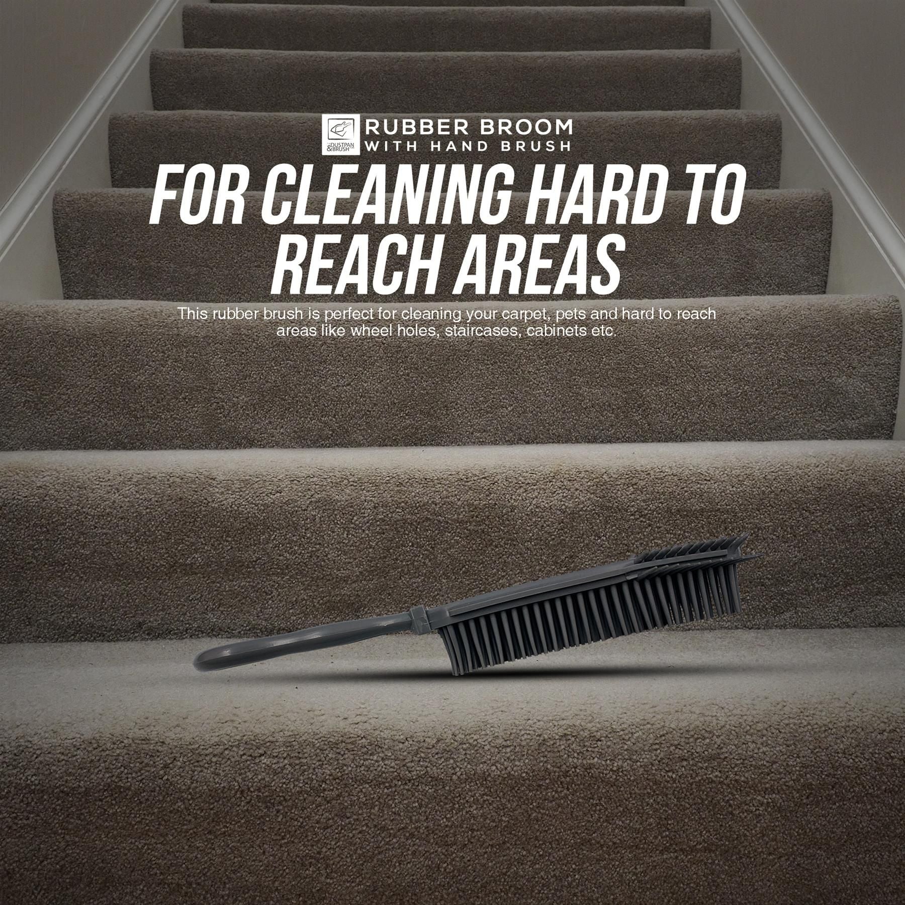 Grey Rubber Broom and Hand Brush Set for Pet Hair
