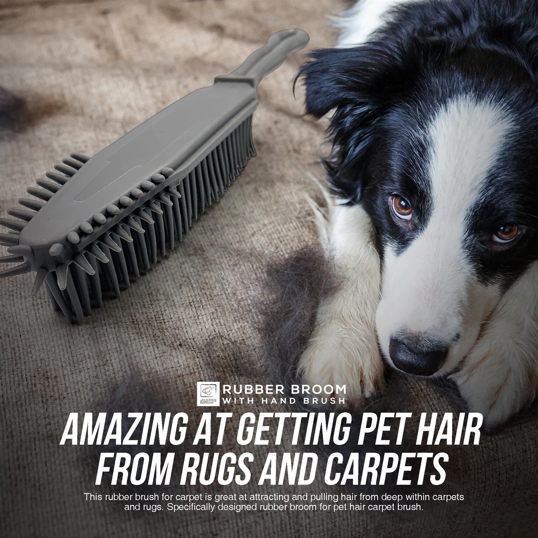 Grey Rubber Broom and Hand Brush Set for Pet Hair