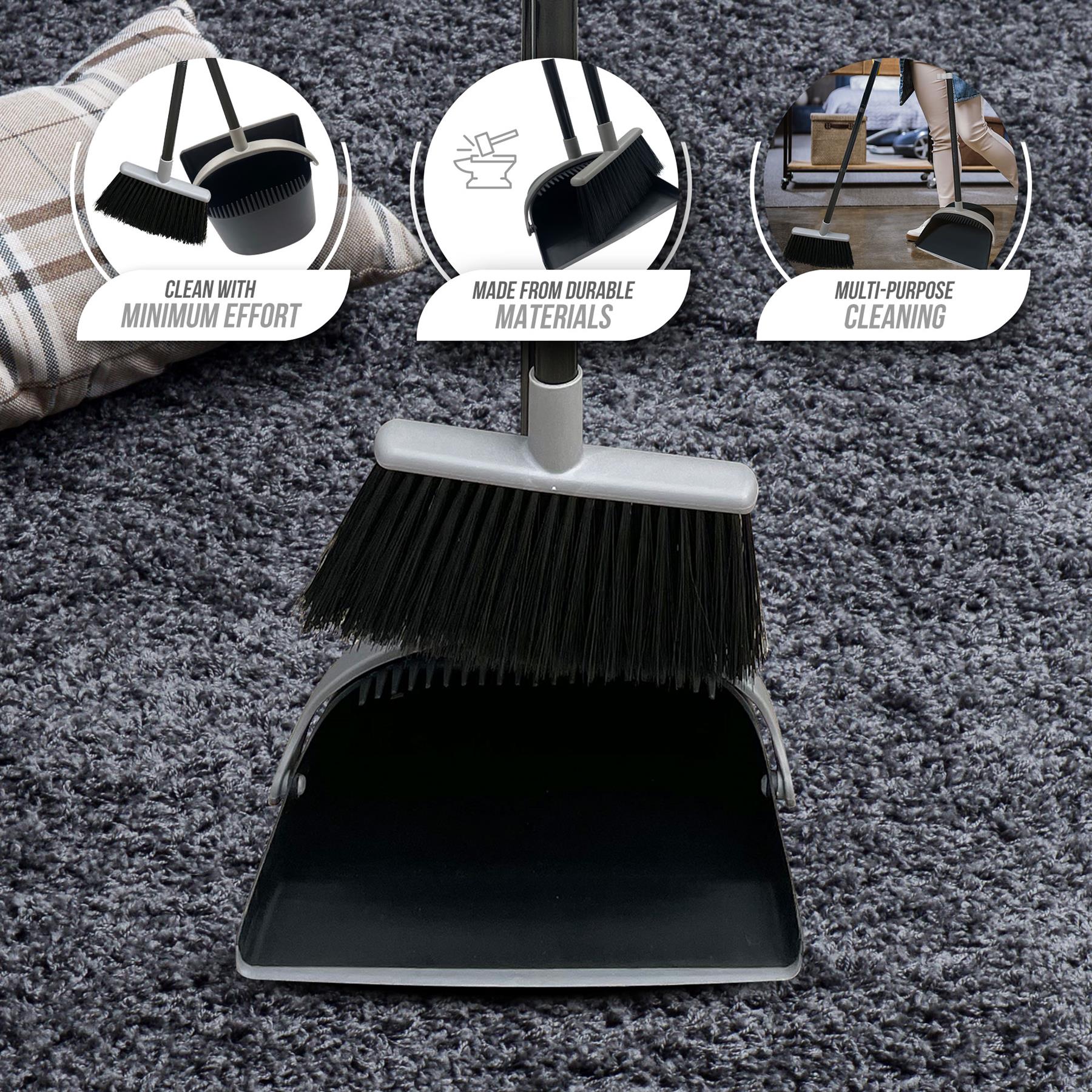 Long Handled Dustpan and Brush Set | No Bend Floor Sweeper