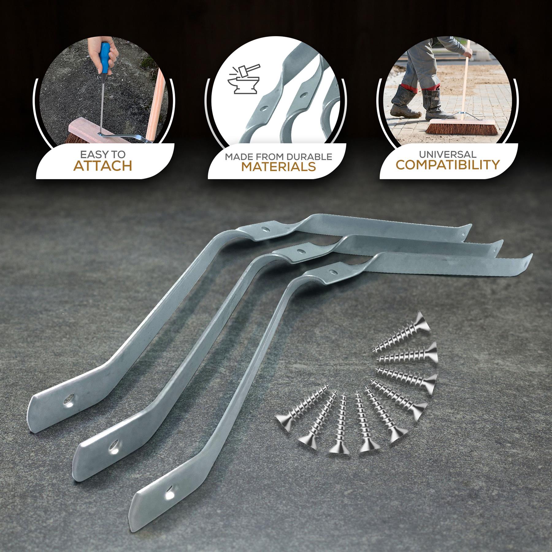 Newman & Cole Metal Broom Stays with Screws | Pack of 3