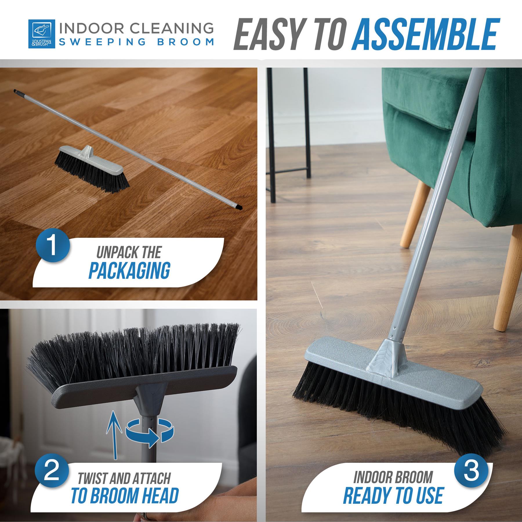 Silver Indoor Stiff Sweeping Brush Head and Handle Kitchen Broom Floor Sweeper