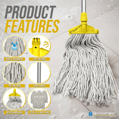 Yellow Kentucky Mop Set with 5 Mop Heads & Handle