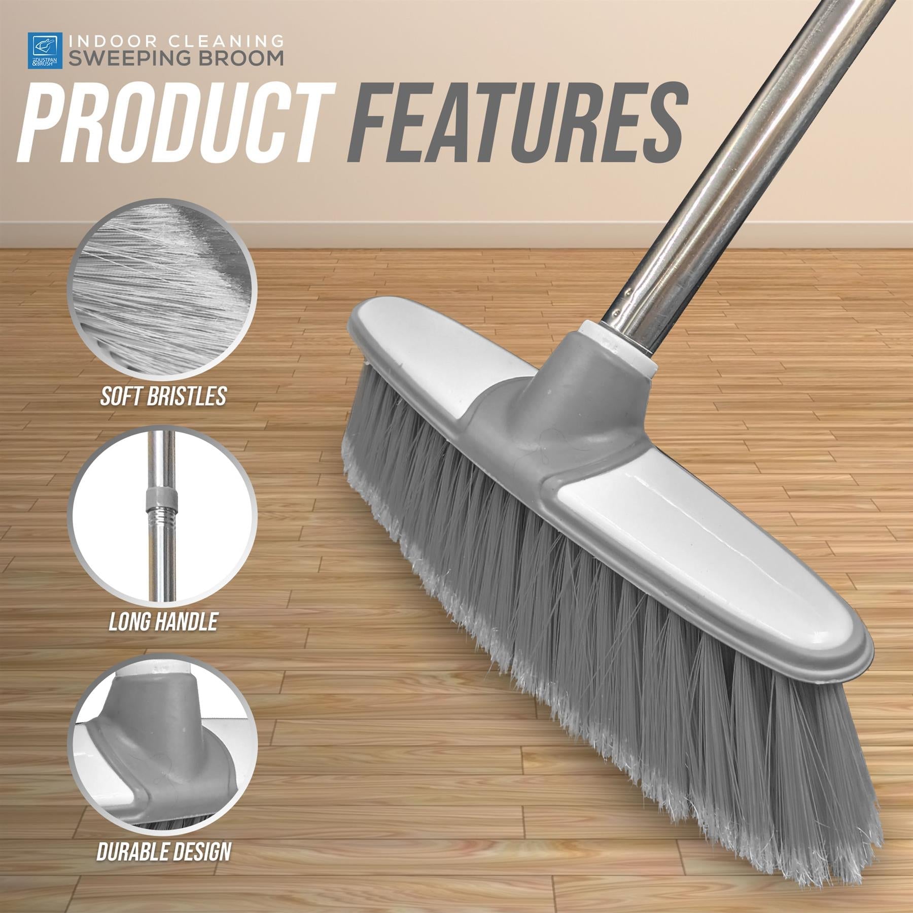 Grey & White Indoor Broom with 4 Piece Handle