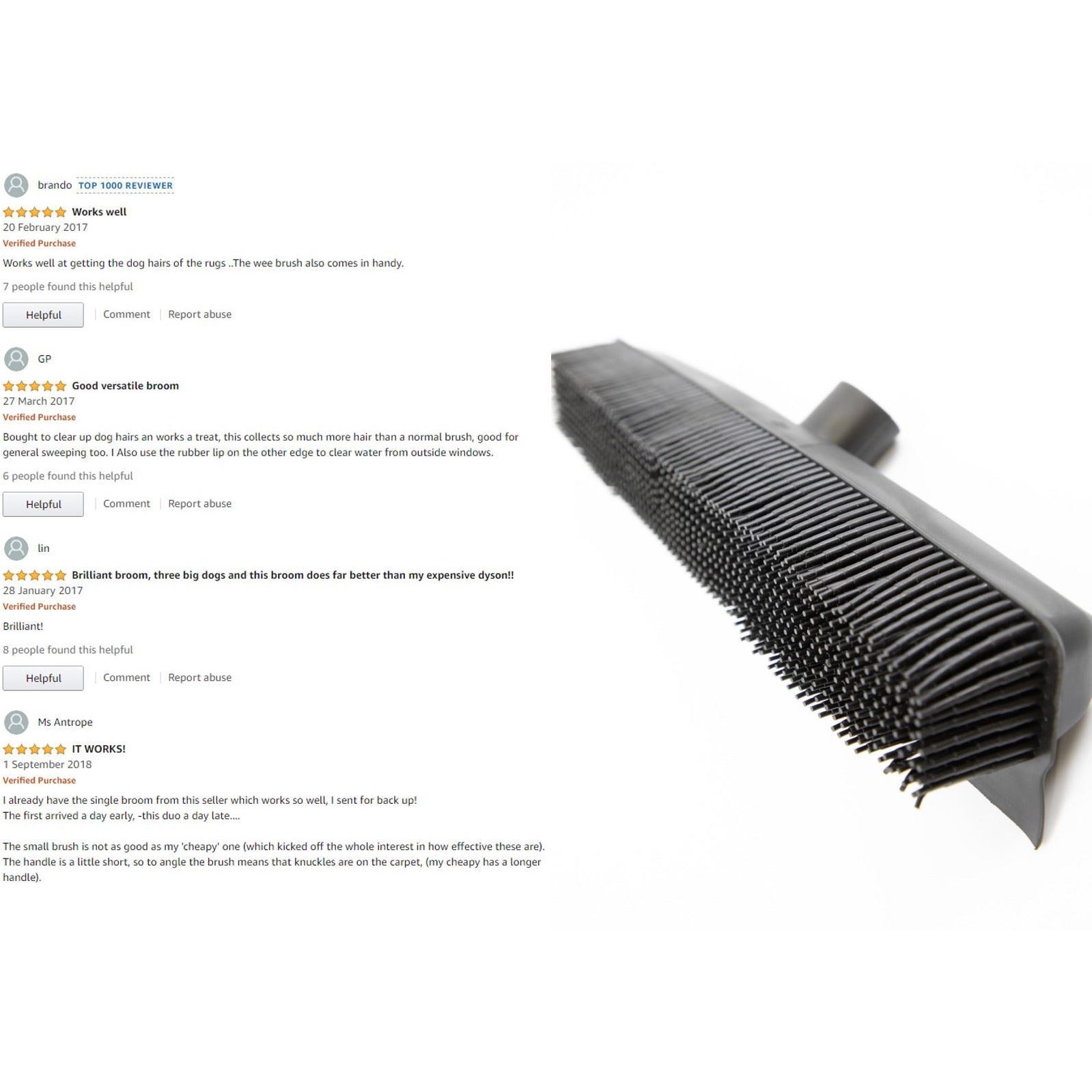 Rubber Bristle Broom & Hand Brush Pet Hair Removal Twin Pack