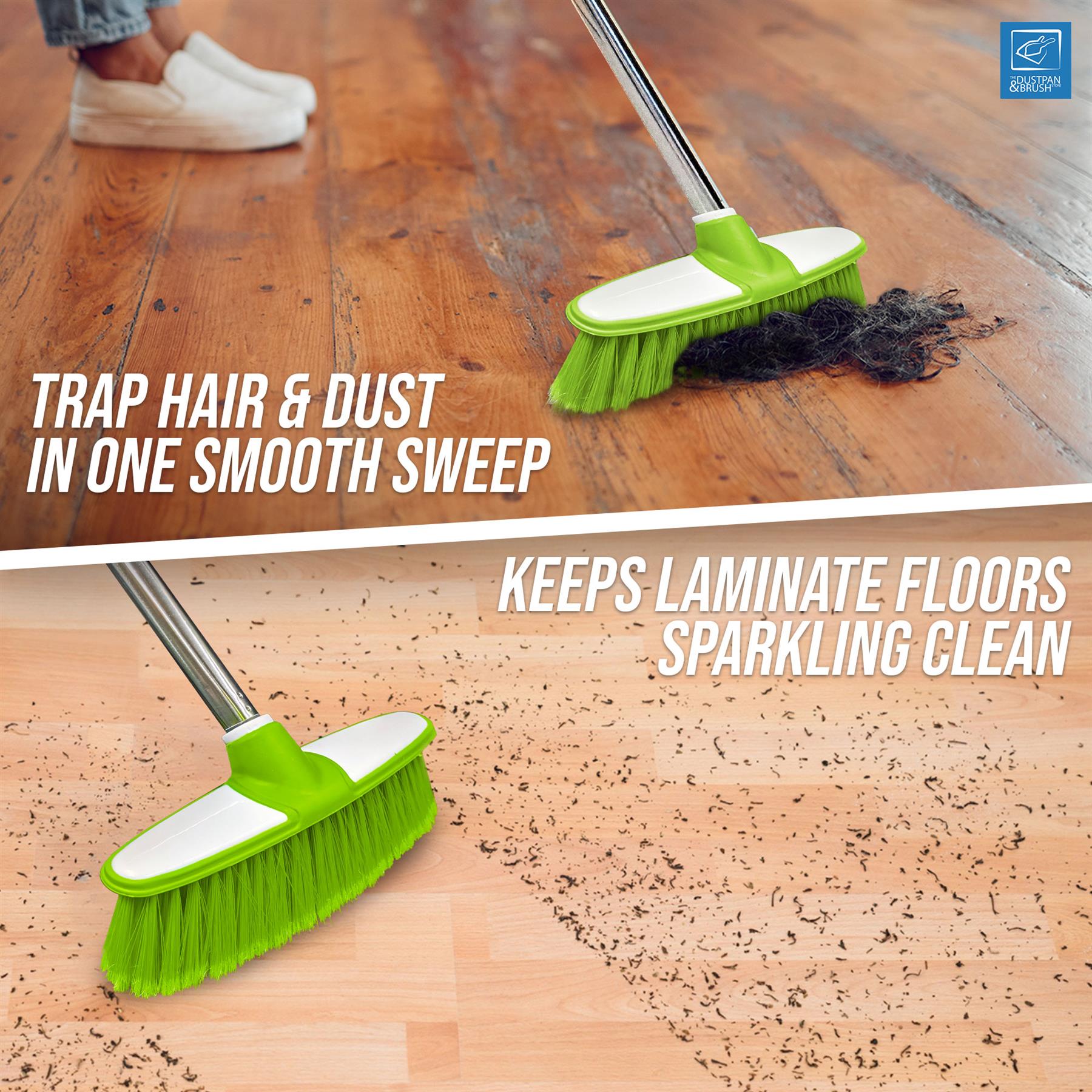 Green & White Soft Indoor Broom with 4 Piece Steel Handle