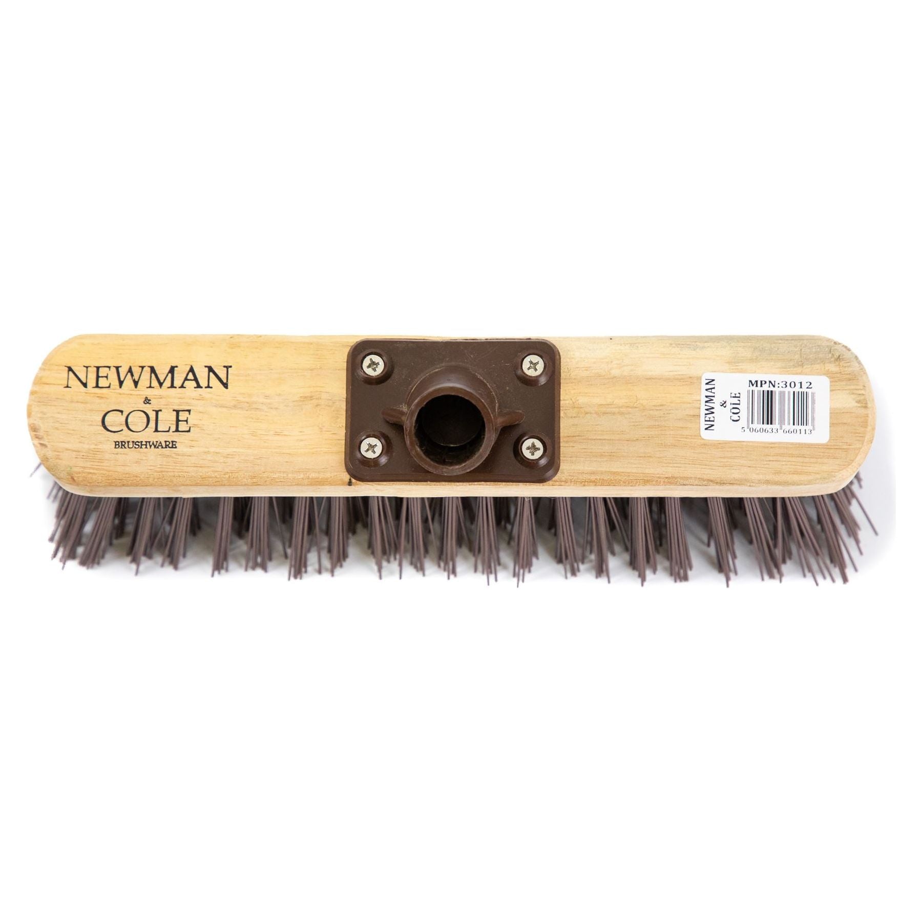 Newman and Cole 12" Stiff Synthetic Broom Head with Plastic Bracket