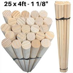 Pack of 25 Wooden Broom Handles 4ft (120cm) 1 1/8" (28-29mm)
