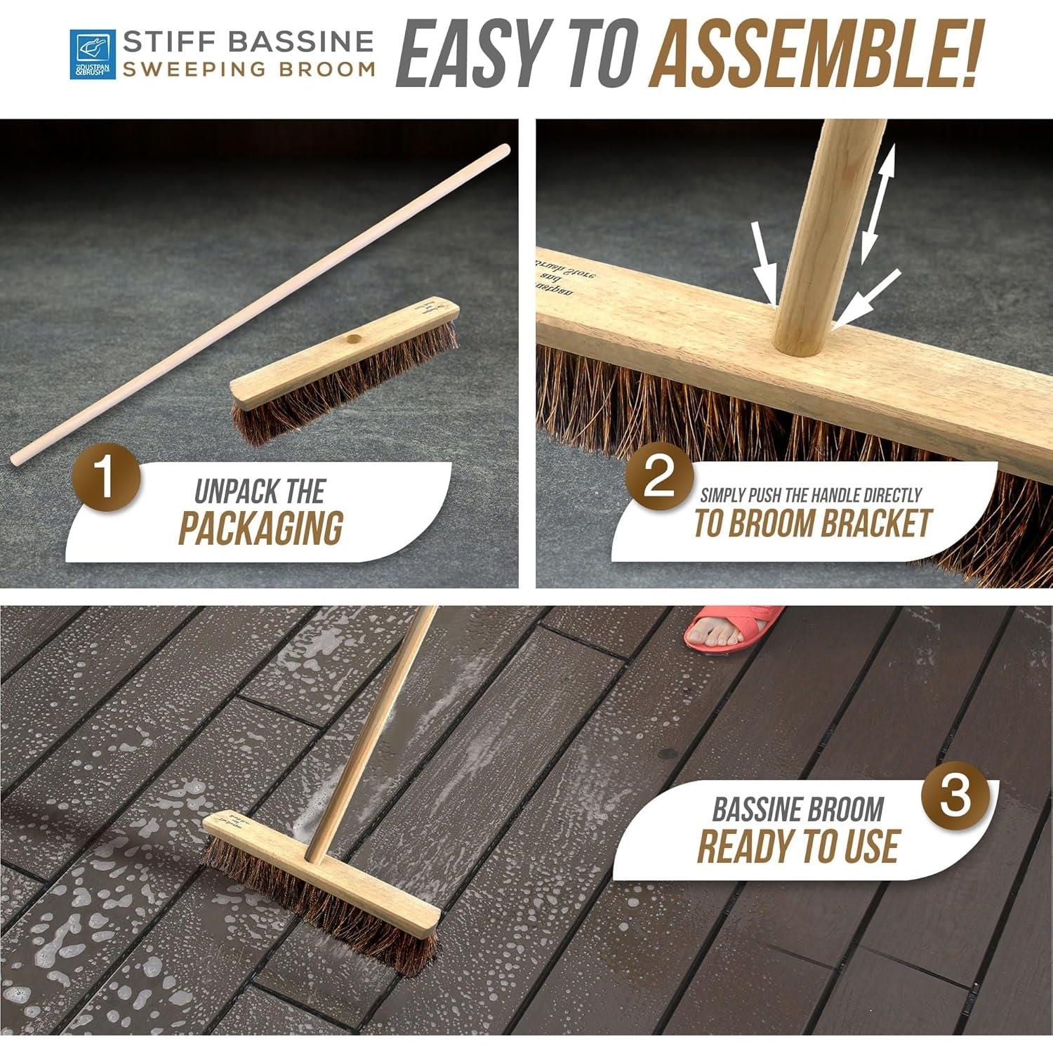 18" Stiff Natural Bassine Yard Broom with Wooden Handle