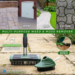 3 in 1 Block Paving Weeding Brush with Telescopic Handle 140cm