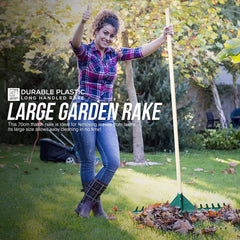 Big Plastic Rake Head with Wooden Handle – 70cm Garden Rake
