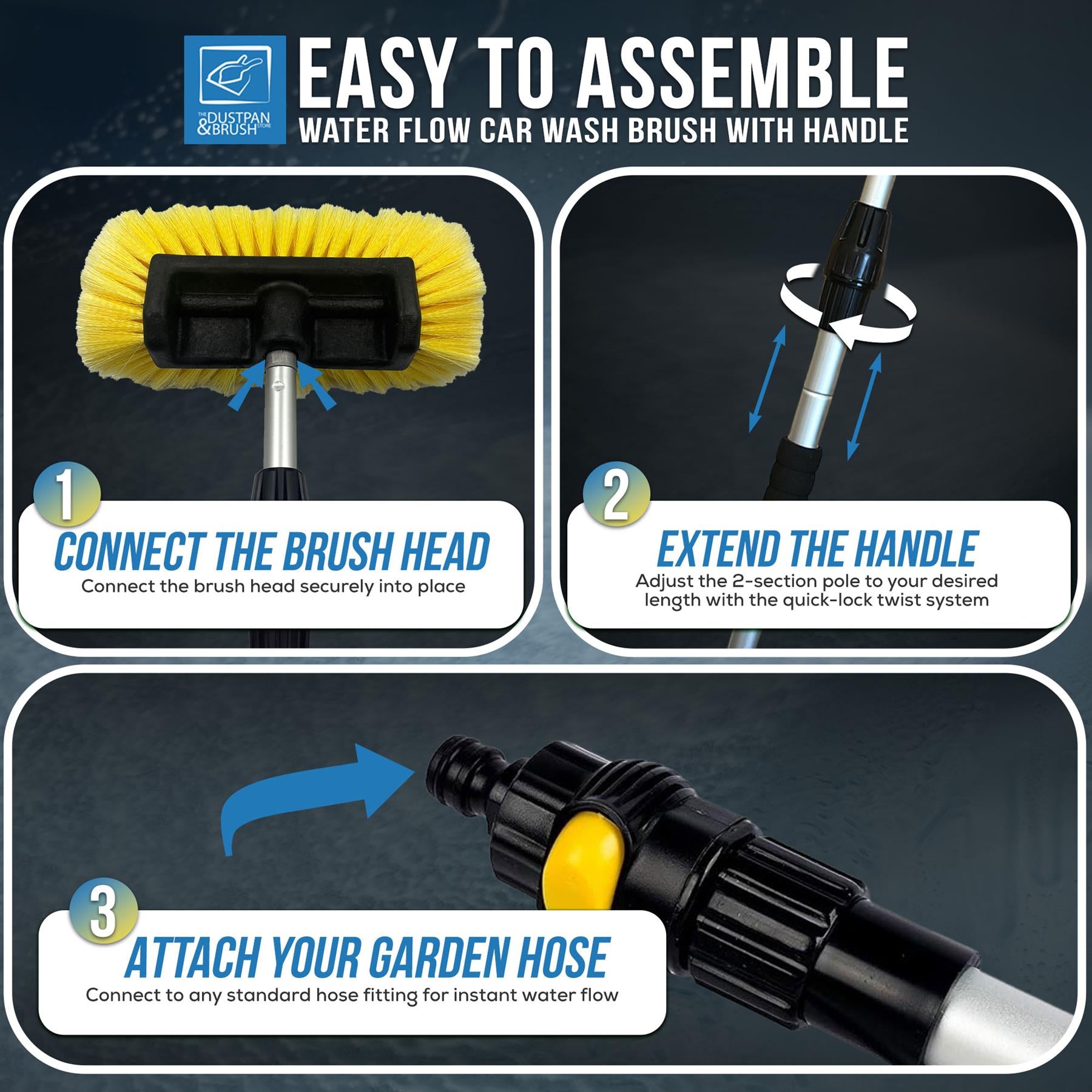 1.9m Telescopic Water-Fed Car Wash Brush | 2-Section Handle