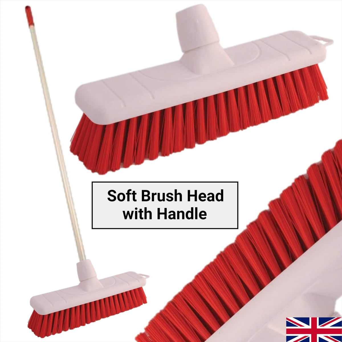 Red Colour Coded 12" Soft Broom & Handle