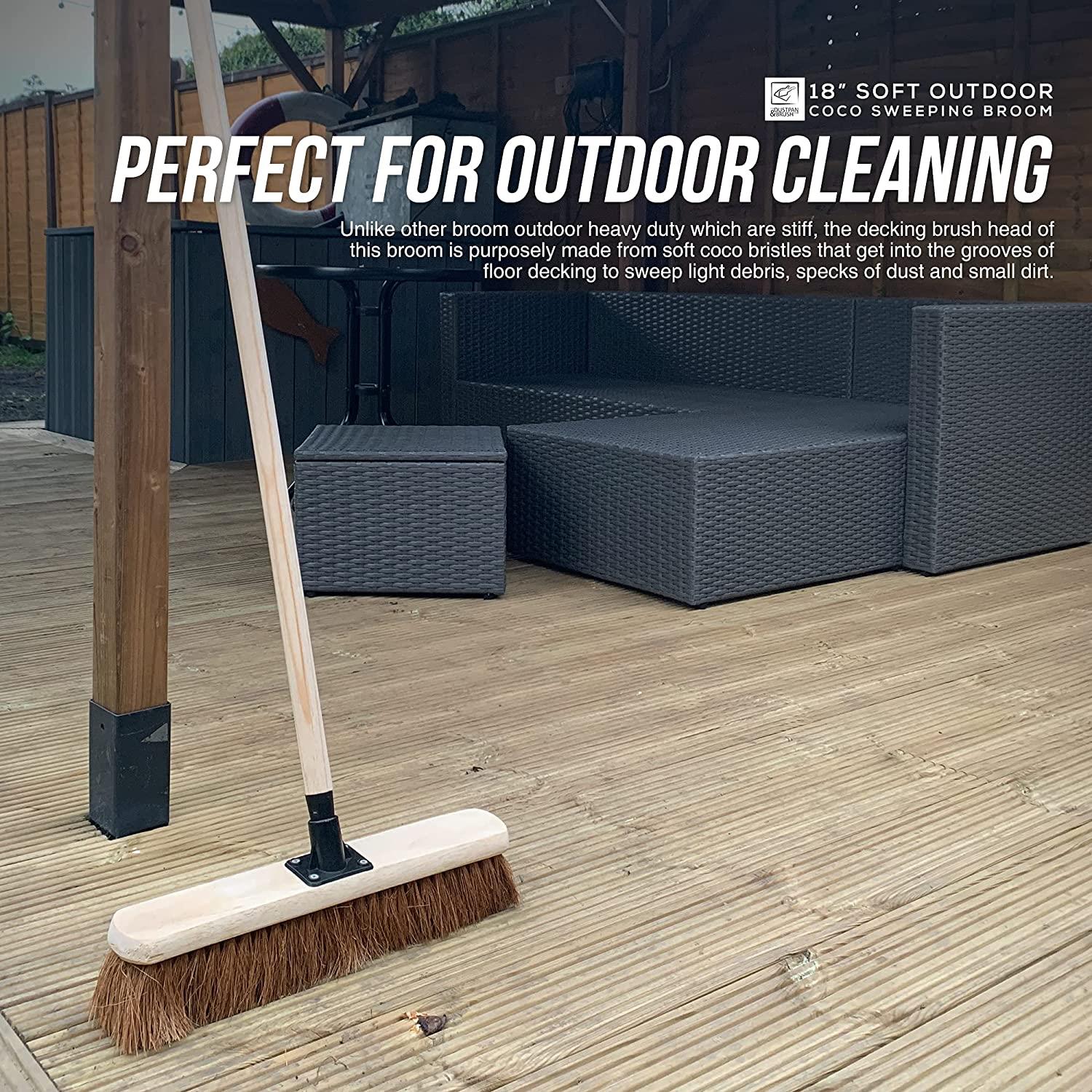 18" Soft Coco Broom with Wooden Handle | Patio & Decking Sweeper