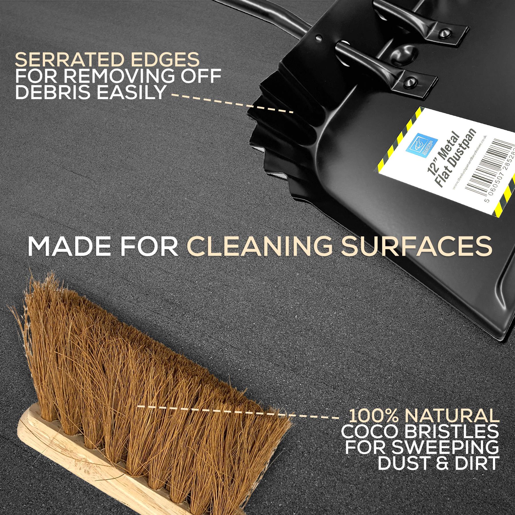 12" Metal Dustpan and Brush Set | Heavy Duty Soft Bristle Sweeper