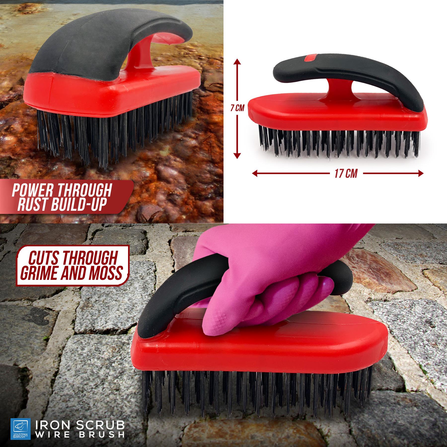 Easy Grip Heavy Duty Wire Brush | 5 Row Steel Bristle Scrubber