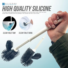 Silicone Toilet Brush Set with Spare Head & Rim Cleaner