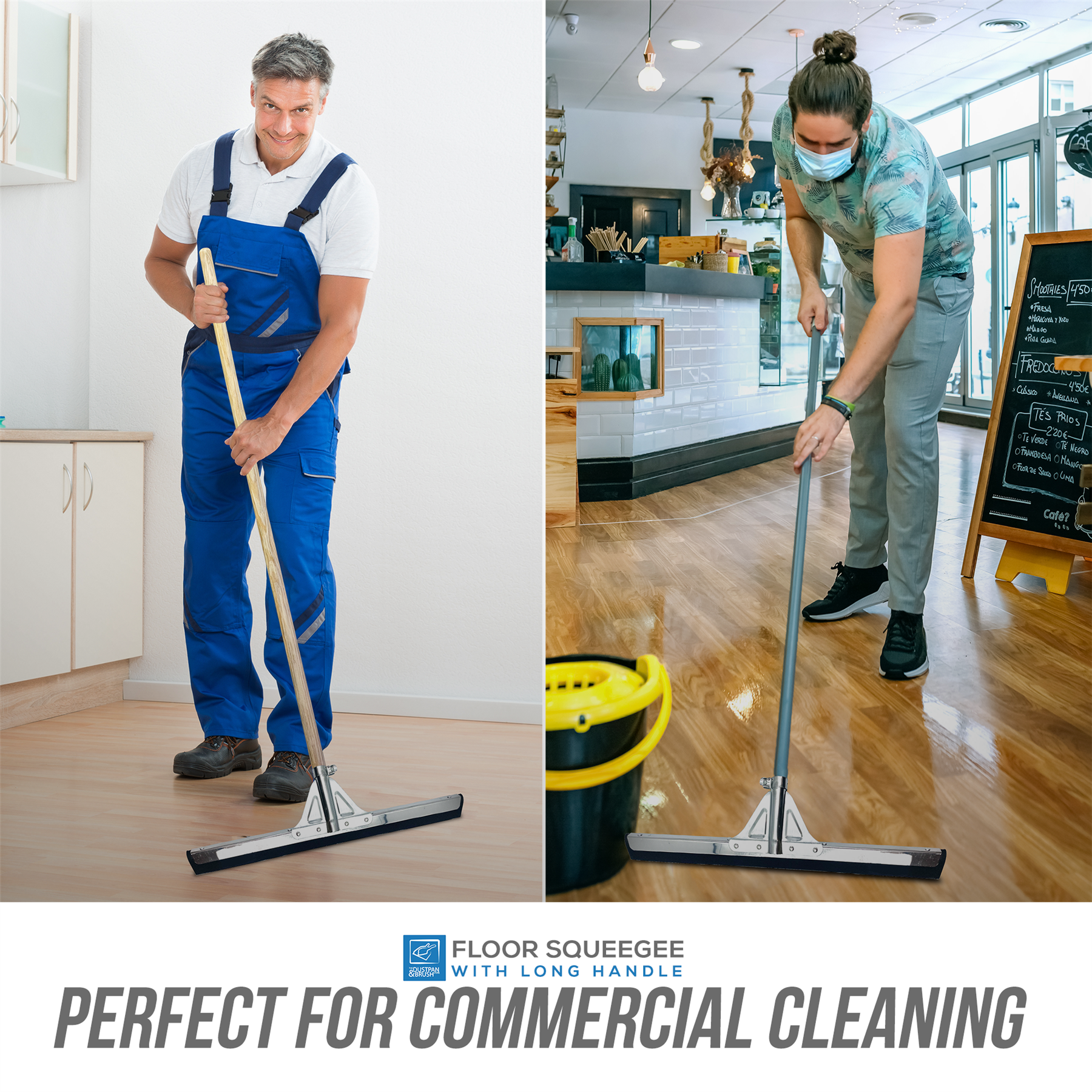 30" Foam Floor Squeegee with Handle – Black Floor Water Squeegee