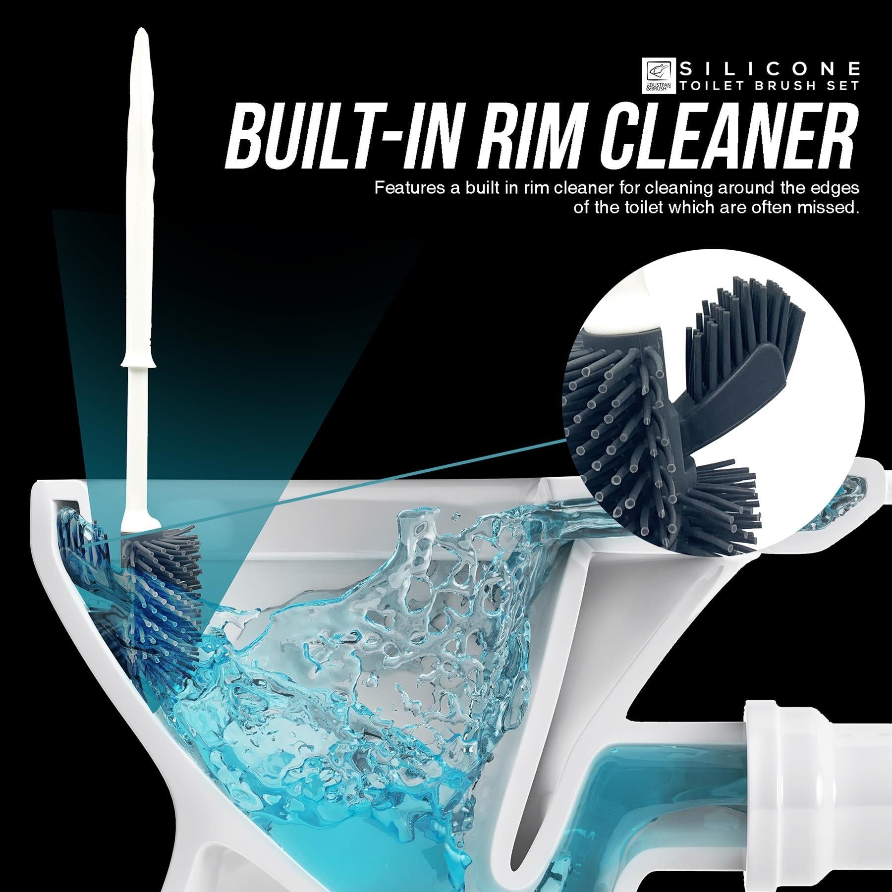 Silicone Toilet Brush Set with Spare Head & Rim Cleaner