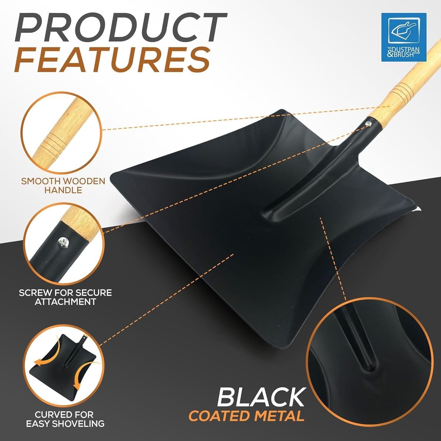 9" Galvanised Black Coal Shovel and Wooden Handle