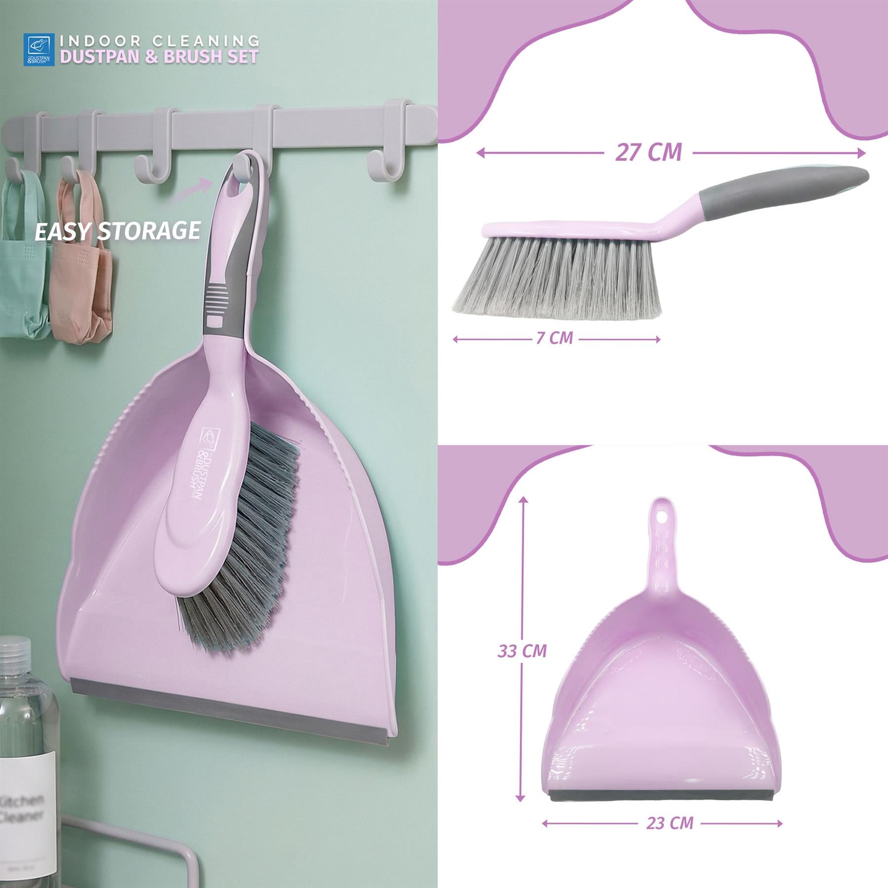 Lilac Dustpan and Brush Set | Compact Household Sweeping Set