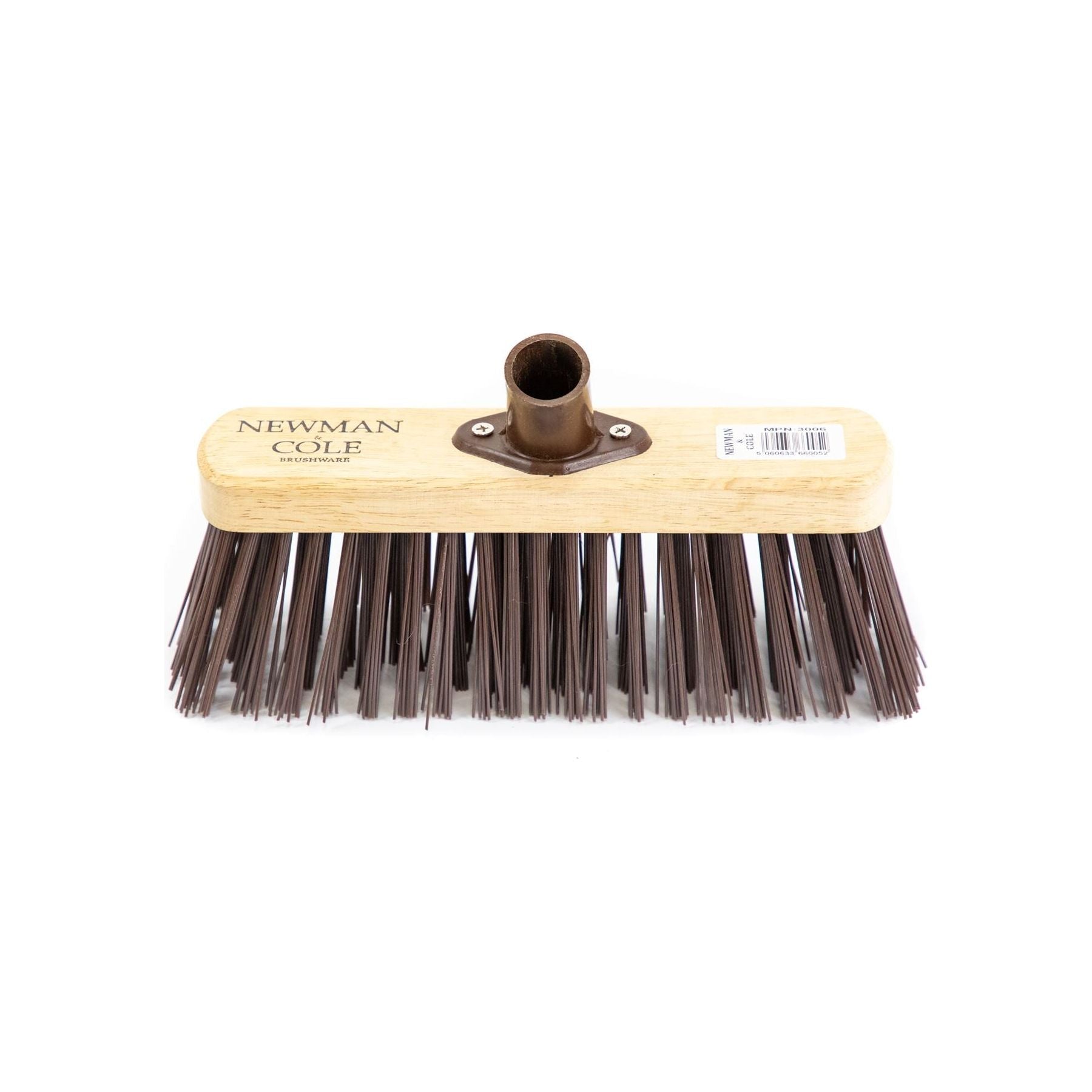 10" Newman & Cole Stiff PVC Broom with Wooden Handle - Outdoor Sweeper