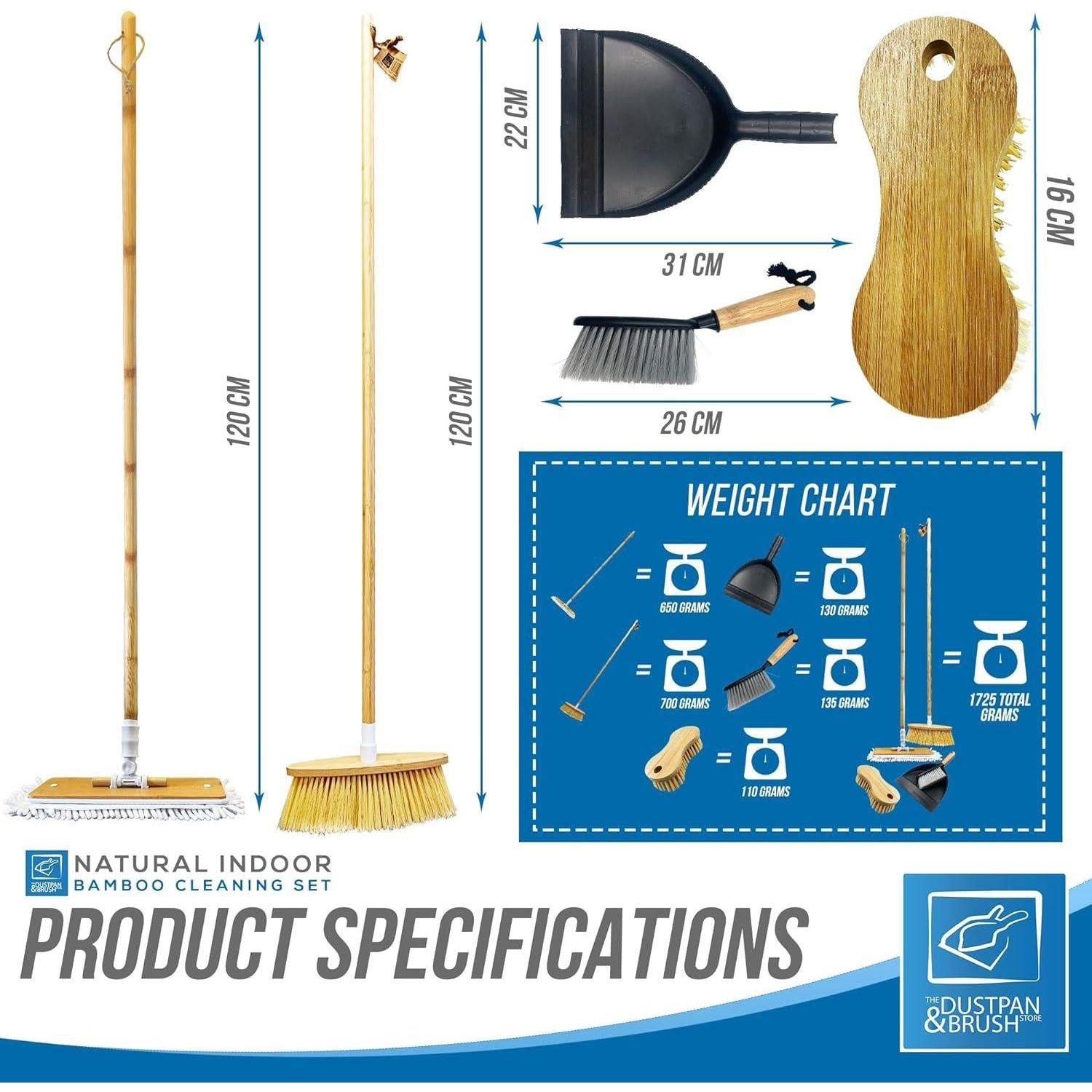 Bamboo Home Set - Broom, Mop, Scrubbing Brush & Dustpan