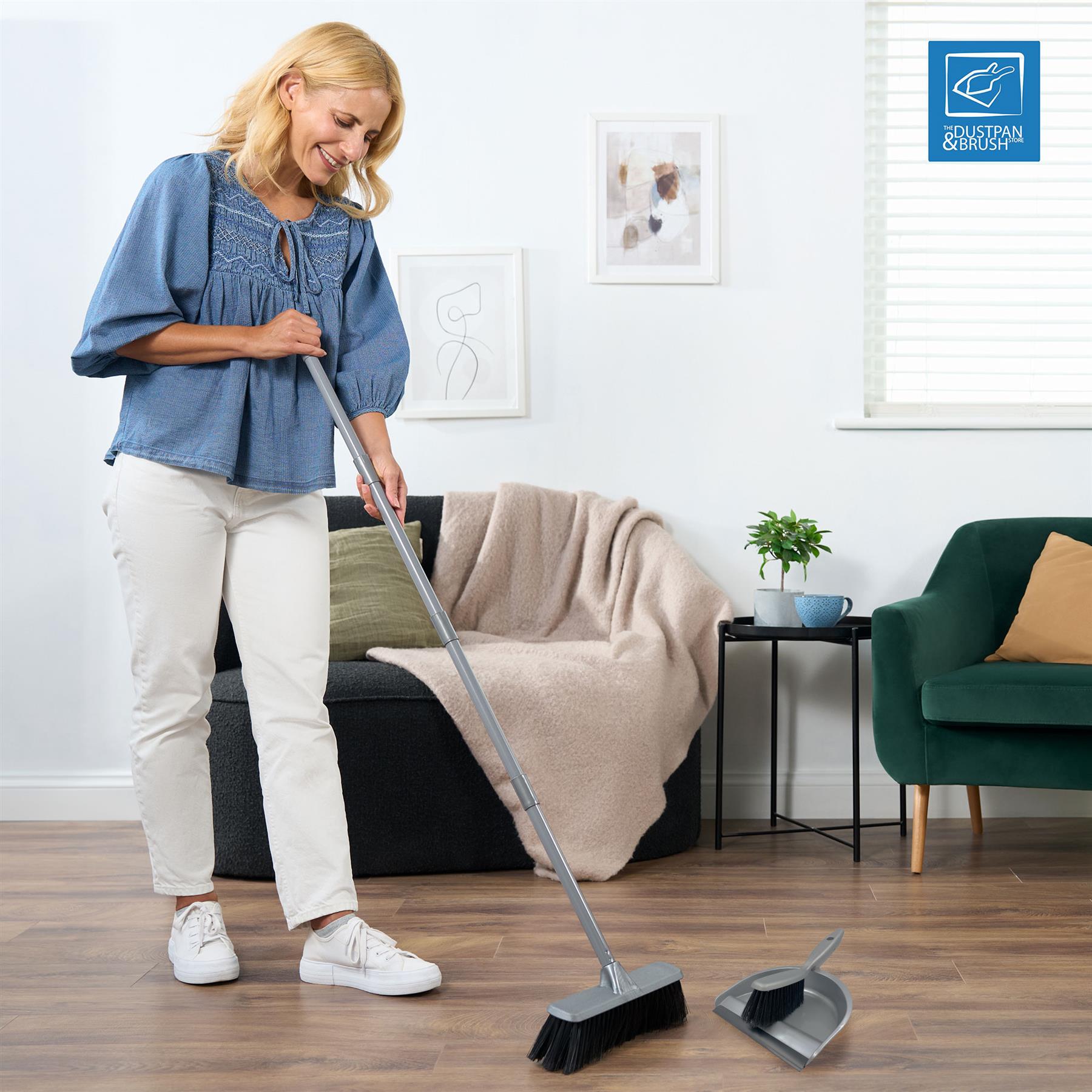 Indoor Broom and Dustpan Set with Soft Brush & Long Handle