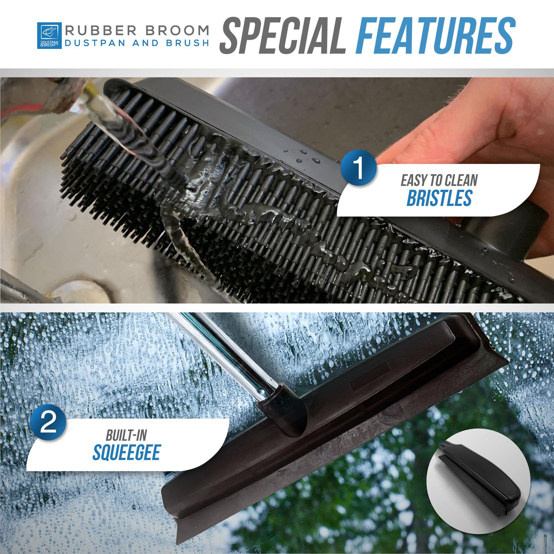 Rubber Broom, Hand Brush & Dustpan Set for Pet Hair