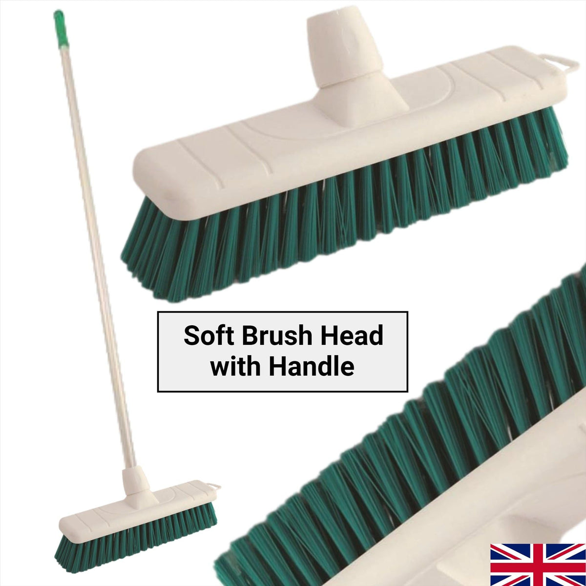 Green Colour Coded 12" Soft Broom & Handle