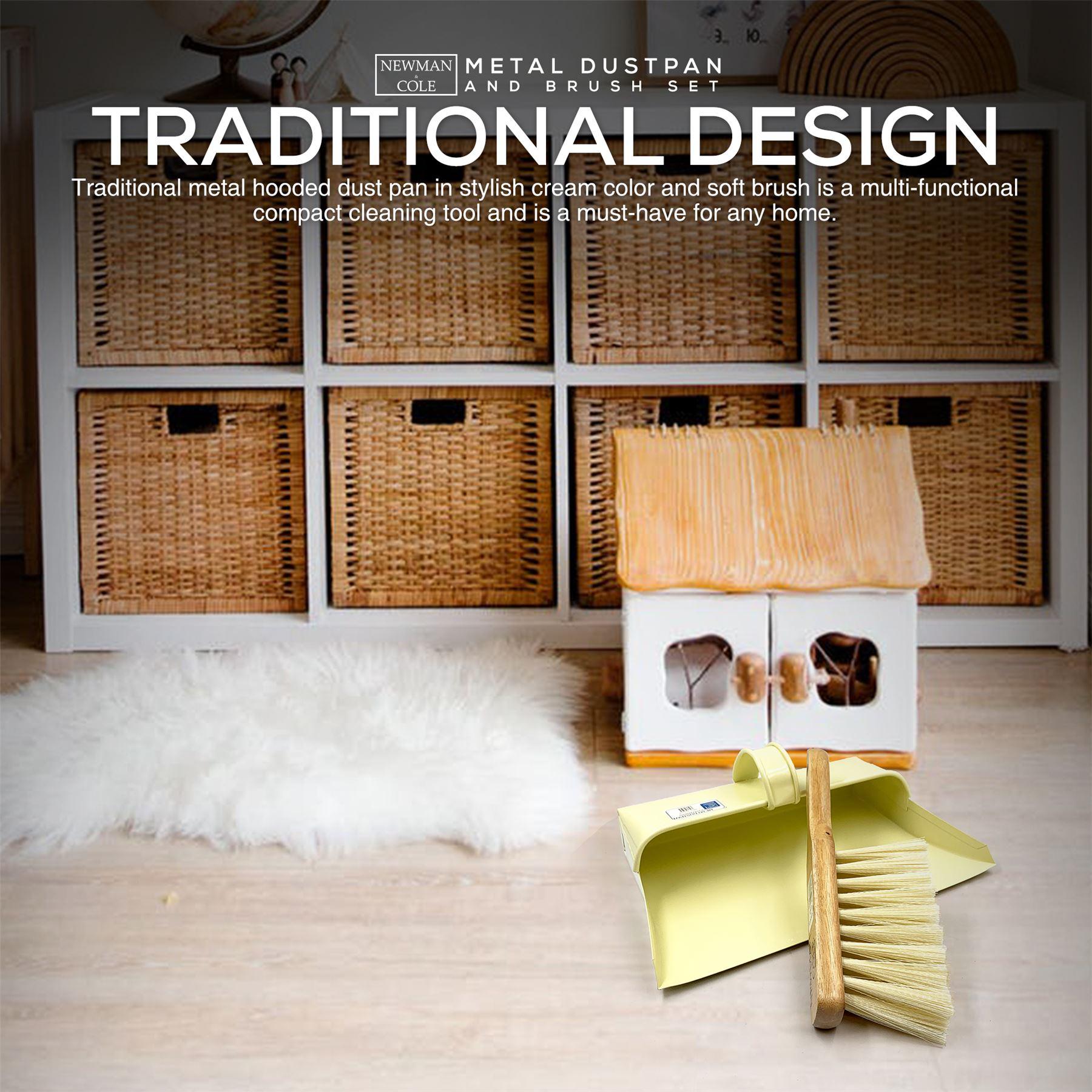 Newman and Cole Cream Metal Dustpan and Brush Set | Hooded Design