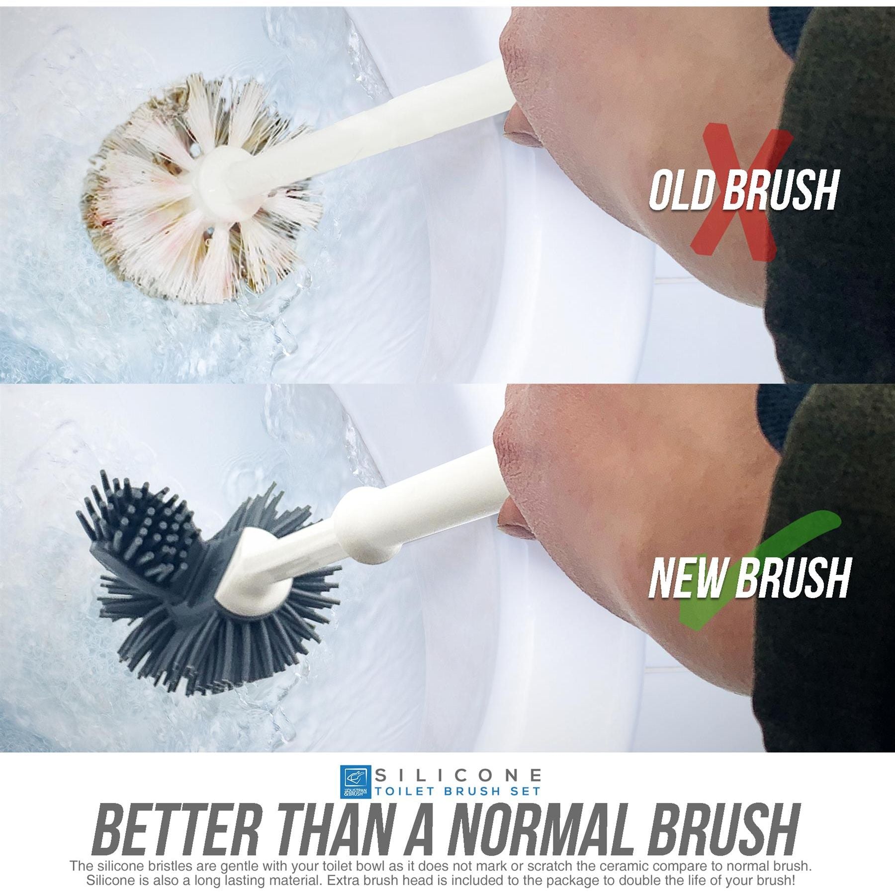 Silicone Toilet Brush Set with Spare Head & Rim Cleaner