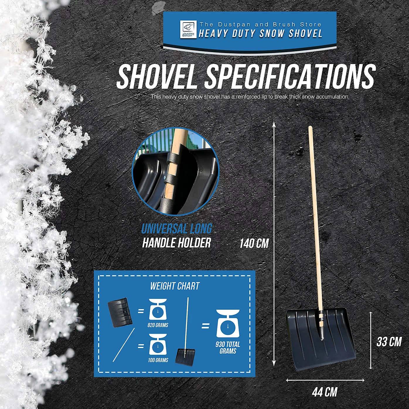 Plastic Snow Scoop Shovel with Wooden Handle – 44cm Snow Shovel