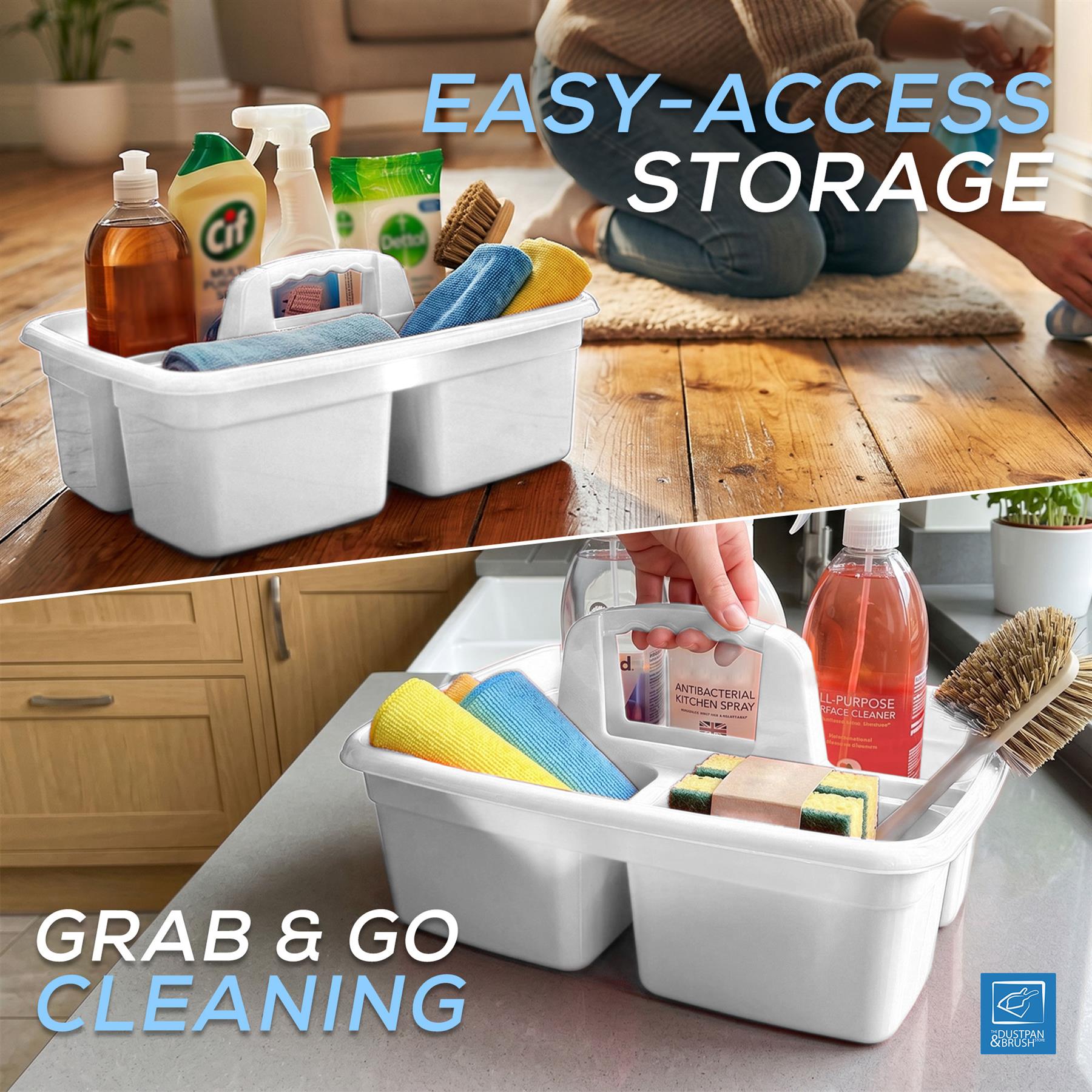 White Cleaning Caddy Storage Tray with Carry Handle