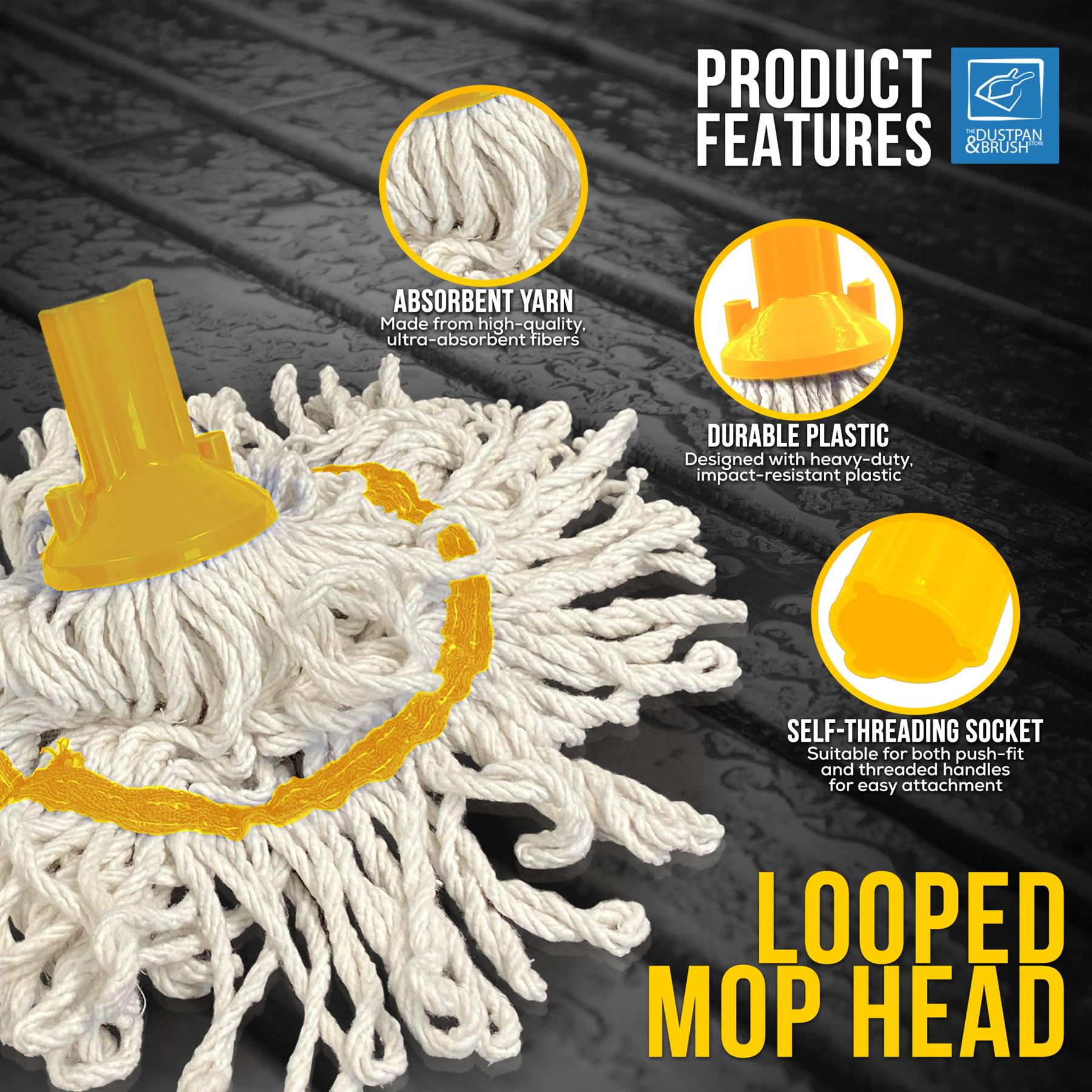 Colour Coded 350mm Looped Pure Yarn Cotton Mop Heads – Pack of 5