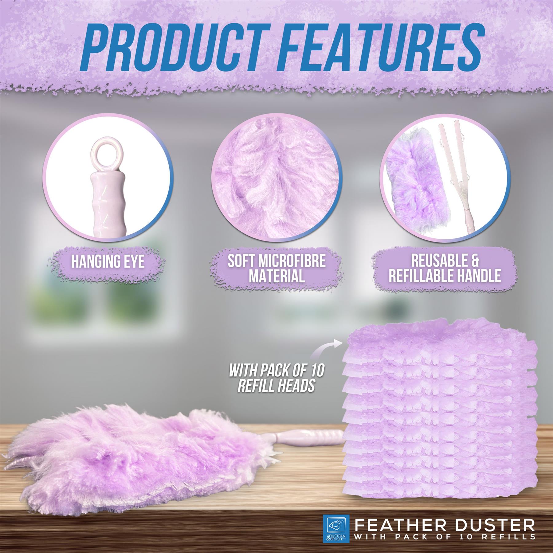 Fluffy Duster with 10 Refills | Disposable Dusting Heads