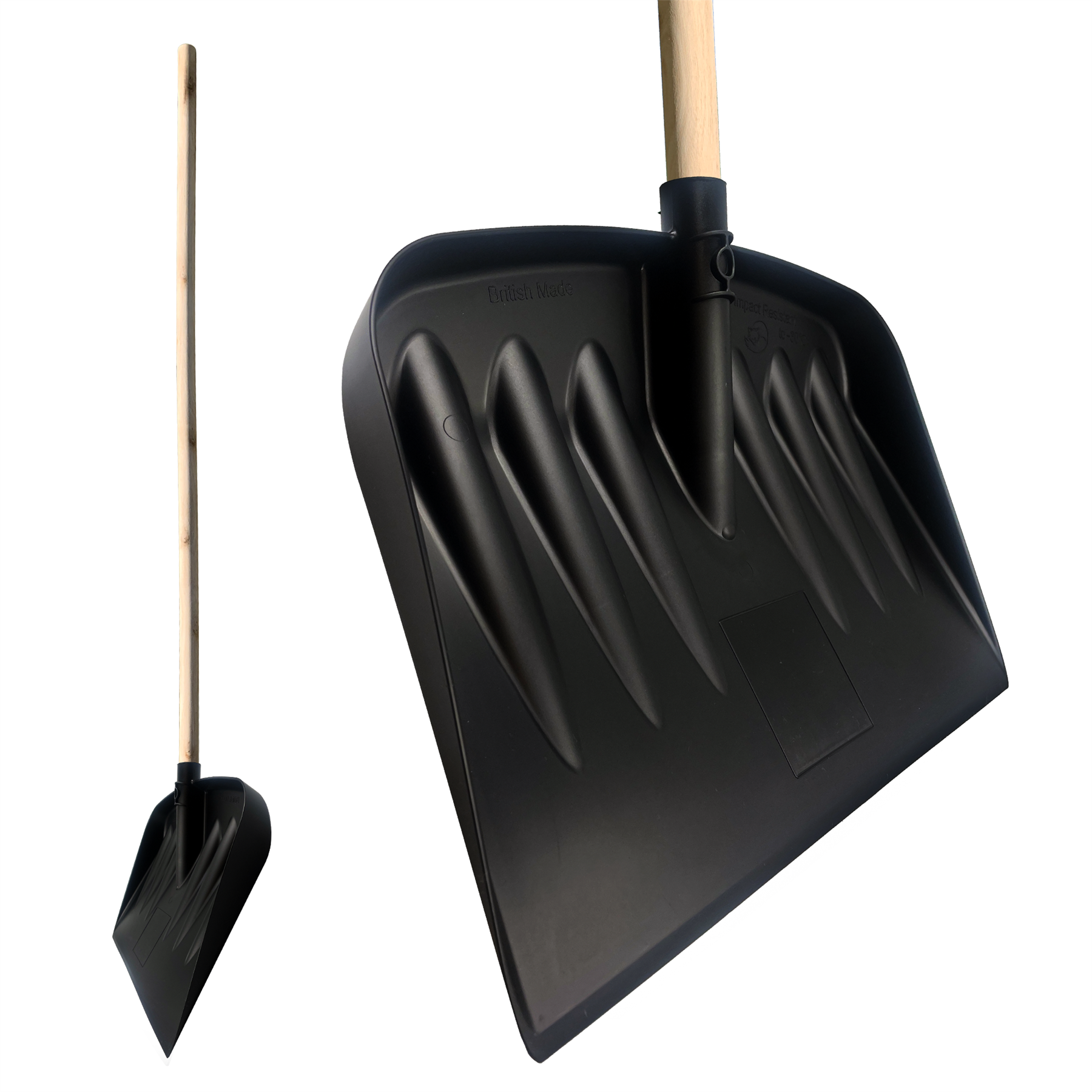 Plastic Snow Scoop Shovel with Wooden Handle – 44cm Wide Snow Shovel