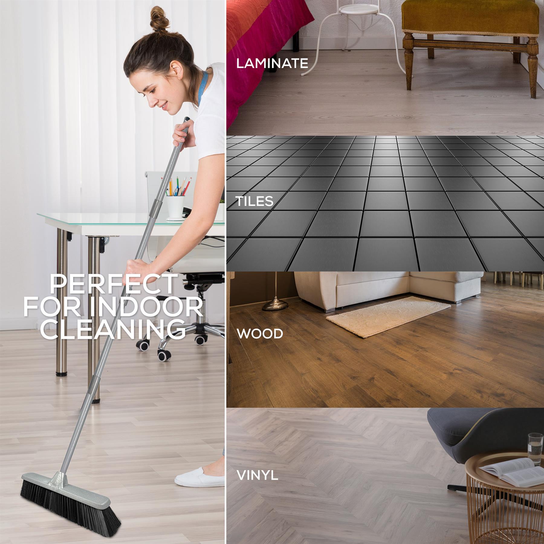 Soft Indoor Broom with 4 Piece Metal Handle