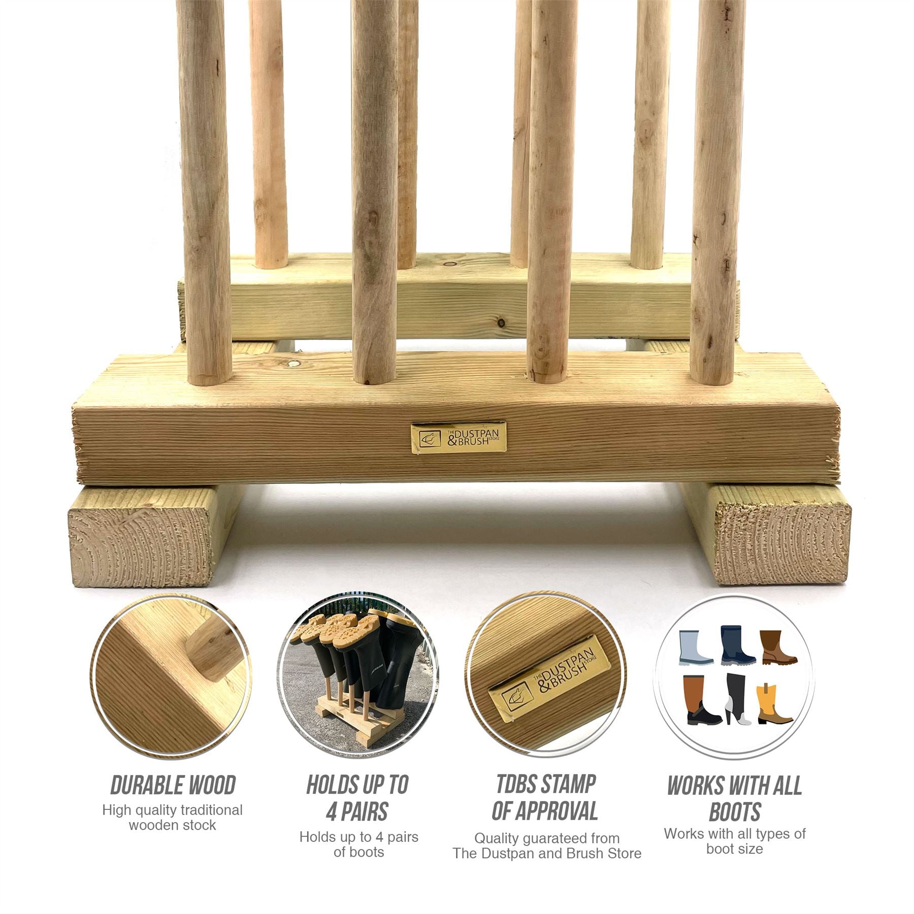 Wooden Welly Boot Stand | Holds 4 Pairs of Wellington Boots