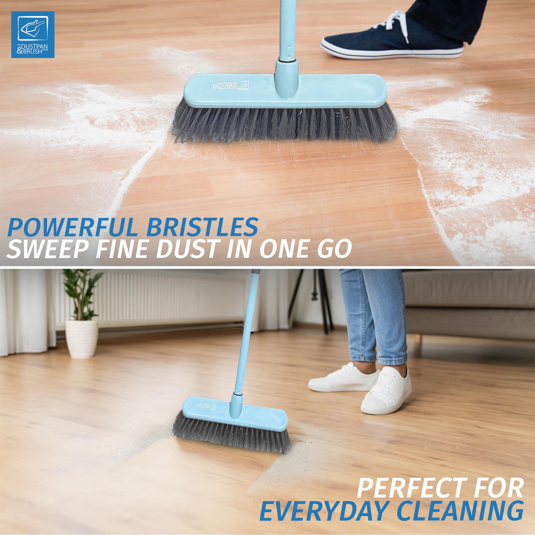 Indoor Sweeping Broom – Soft Bristle Floor Brush Duck Egg or Lilac