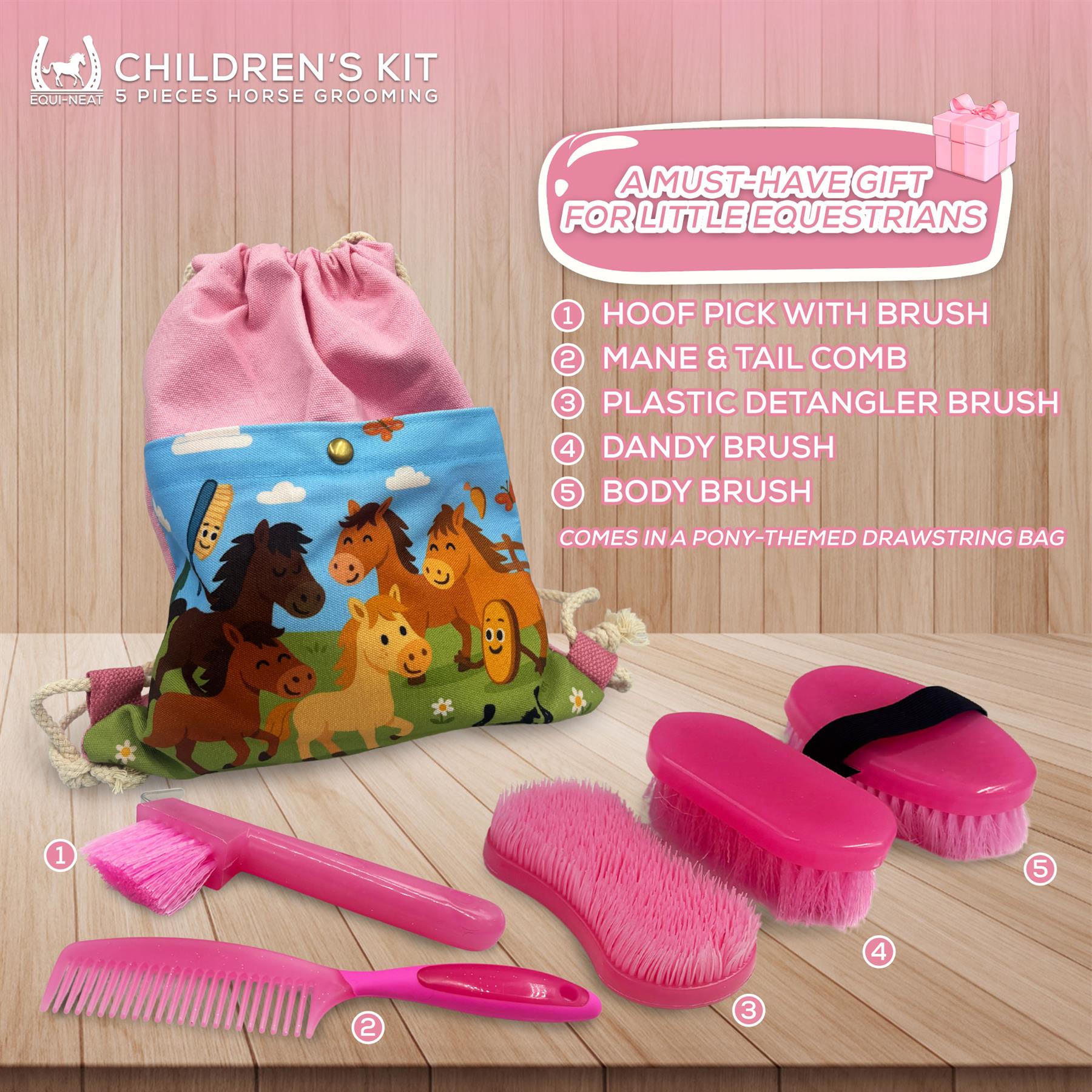 Equi-Neat Kids Horse Grooming Kit Pink – 5 Piece Set