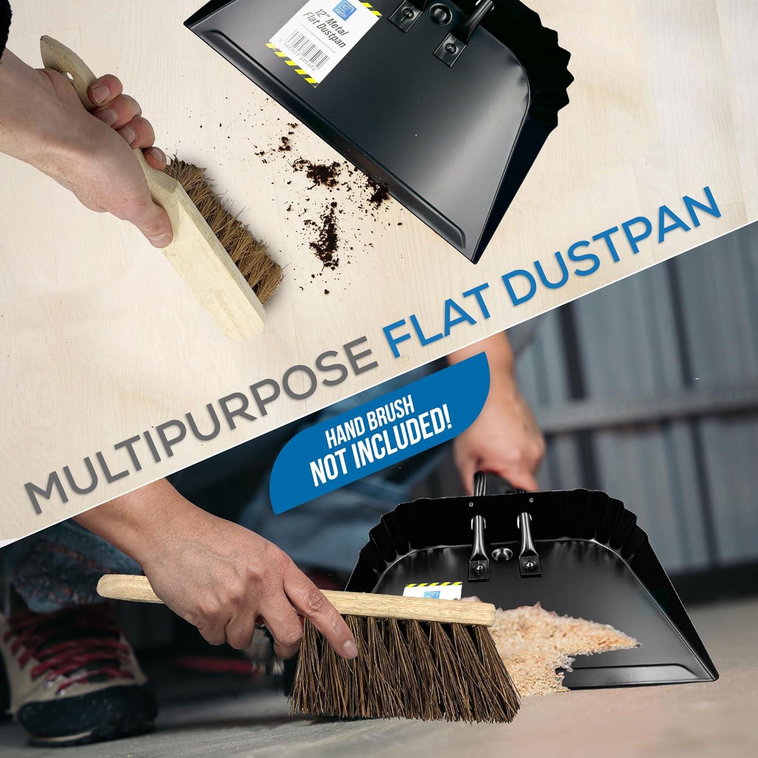 12" Metal Flat Dustpan | Heavy Duty Workshop Dustpan