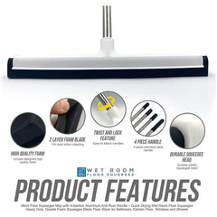 Floor Squeegee with 4 Piece Stainless Steel Handle