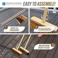 Twin Pack 10" Wooden Garden Brooms – Soft Coco & Stiff Bassine