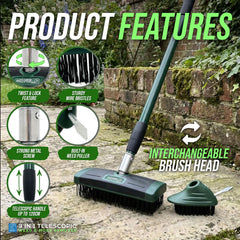 3 in 1 Block Paving Weeding Brush with Telescopic Handle 140cm