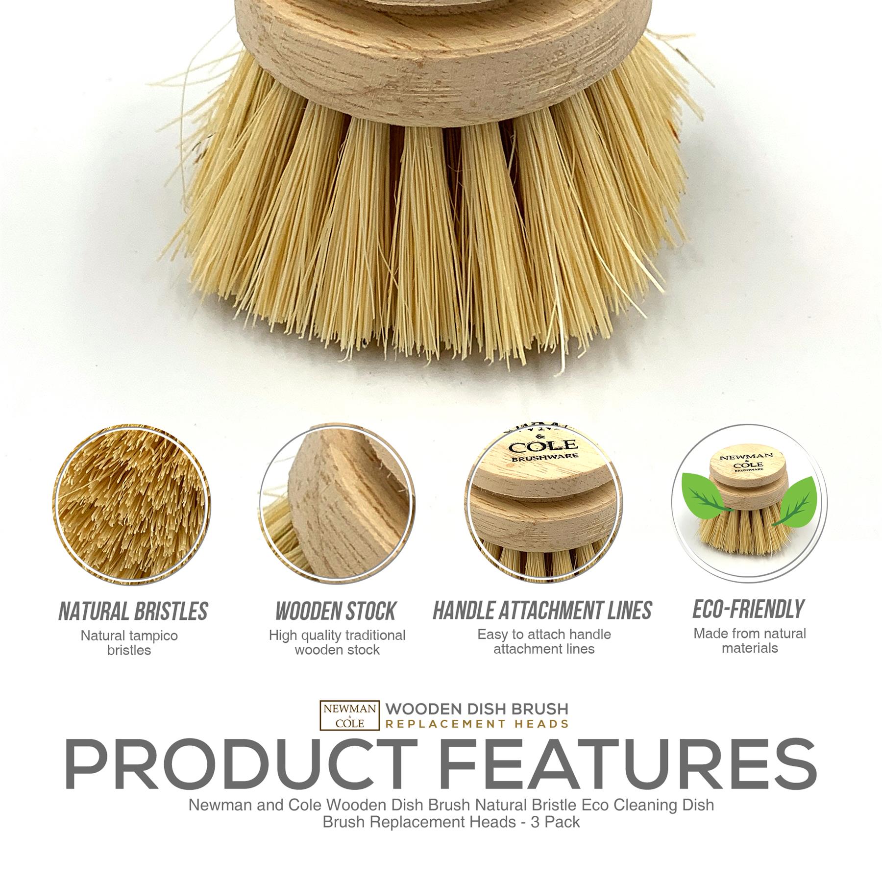 Newman and Cole Wooden Dish Brush - Pack of 3