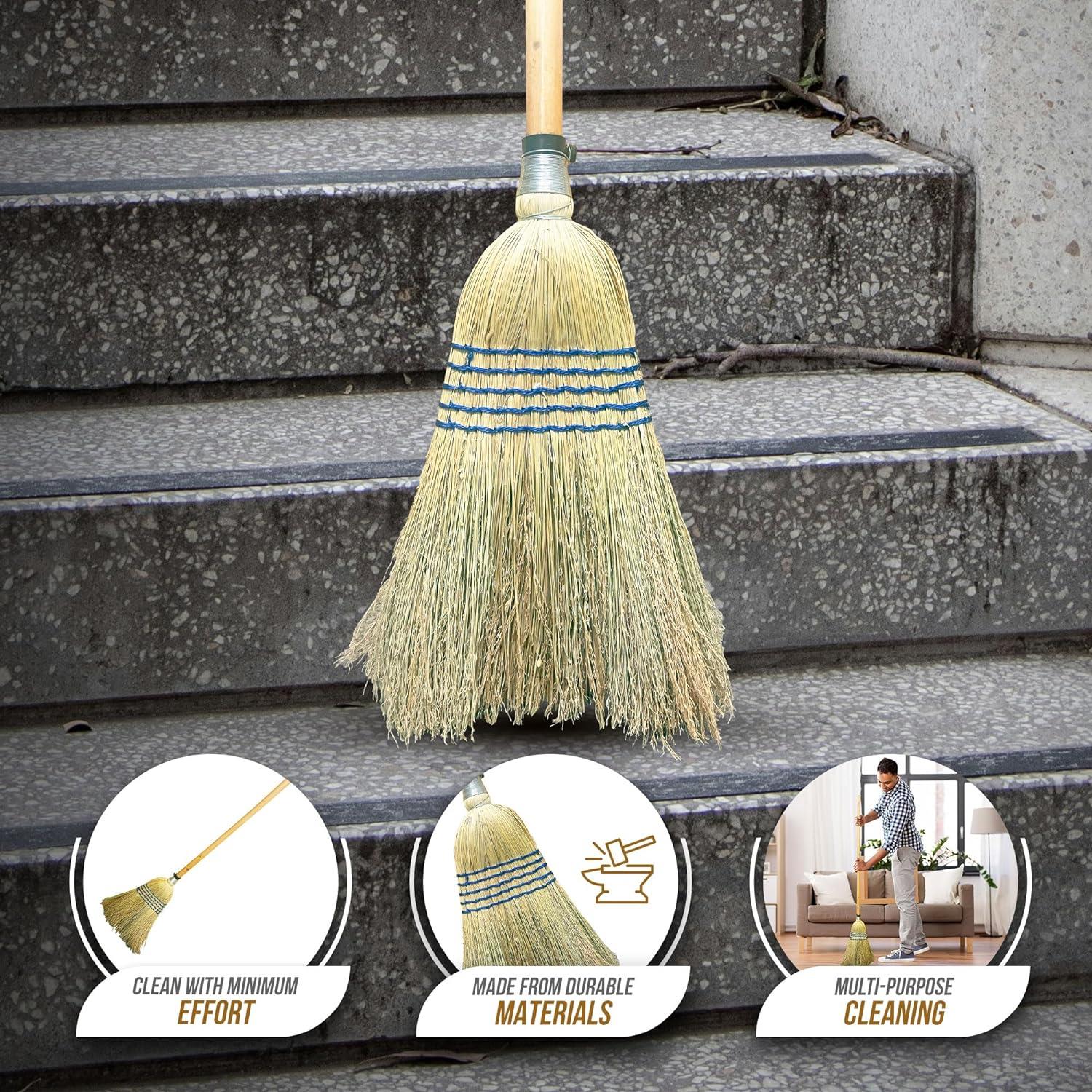 Traditional American Corn Broom Natural Outdoor Sweeping Brush
