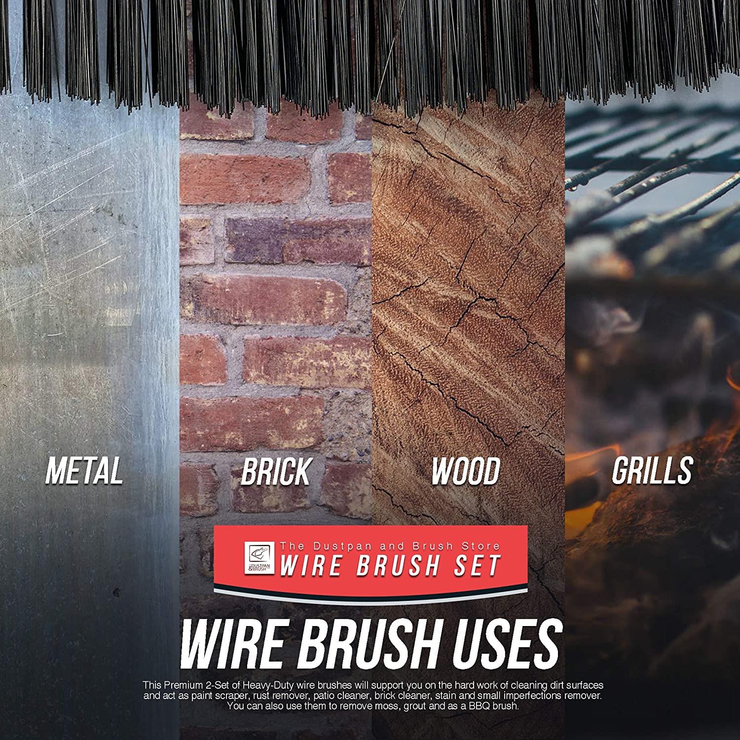 Wire Brush Set with Rubber Grip Handles | Heavy Duty Steel Brushes
