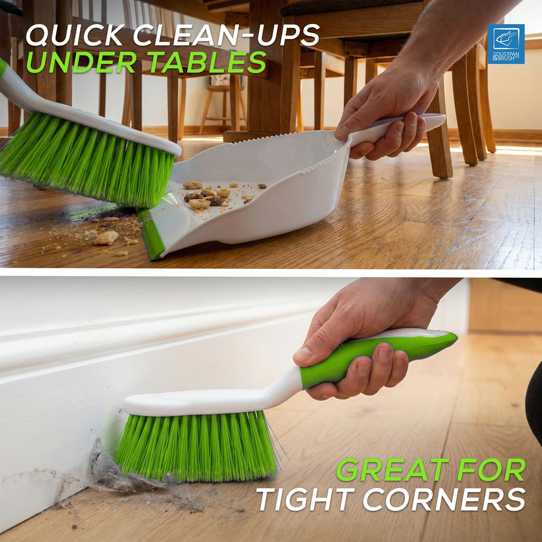 Deluxe Dustpan and Brush Set Green | Soft Grip Hand Brush